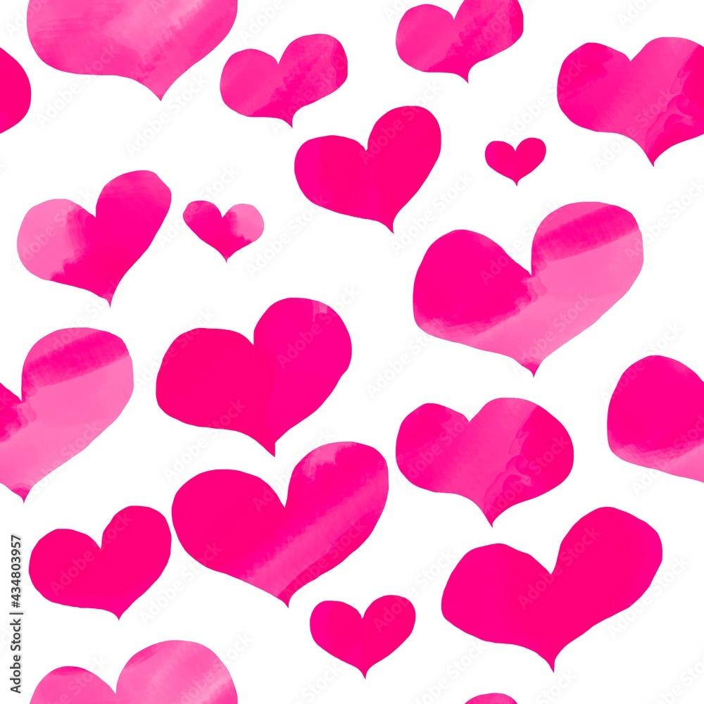watercolour hearts pink seamless pattern