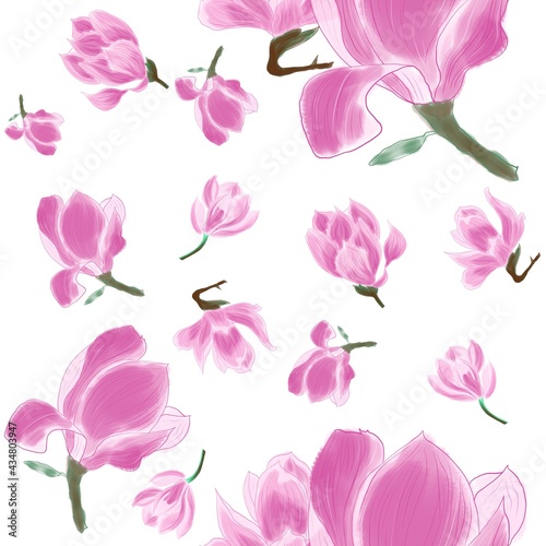 seamless pattern with pink magnolias