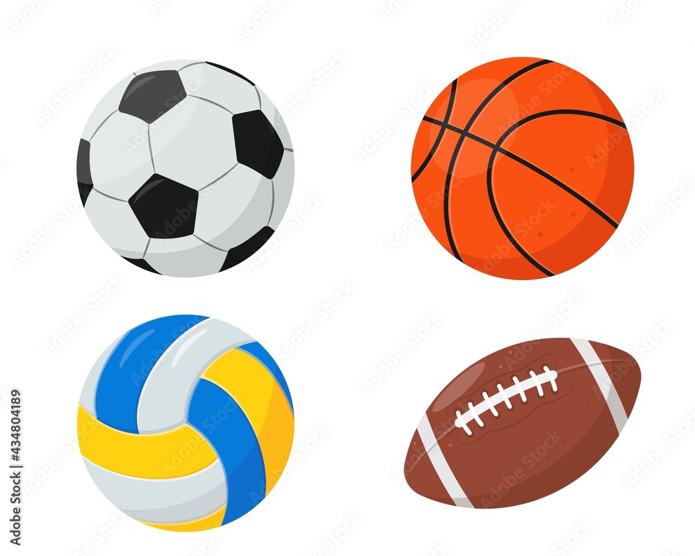 Sport Balls for basketball, volleyball, rugby and soccer.