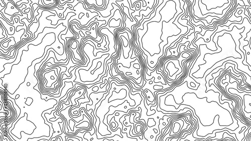 The stylized background of the topographic contour map concept. Abstract geography scheme in lines and contours. Black on white. Vector illustration.