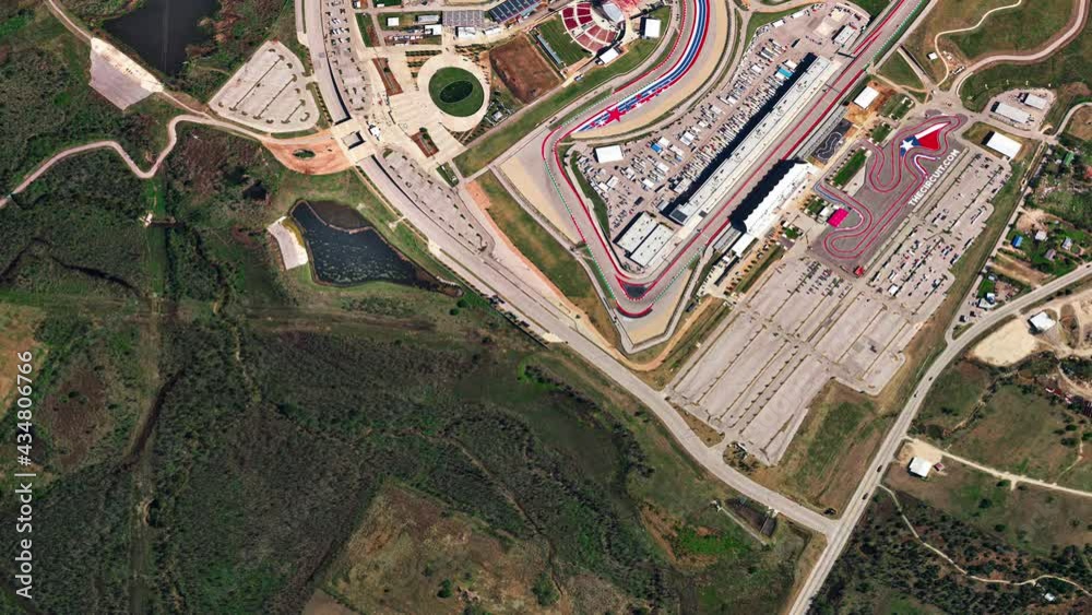 flight over the Circuit of the Americas racetrack in Austin Texas
