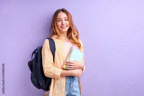 Konstfotografi Sweet student girl rejoices at new lessons,female excited about training seminar