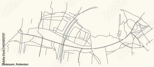 Black simple detailed street roads map on vintage beige background of the quarter Zuiderpark neighbourhood of Rotterdam, Netherlands