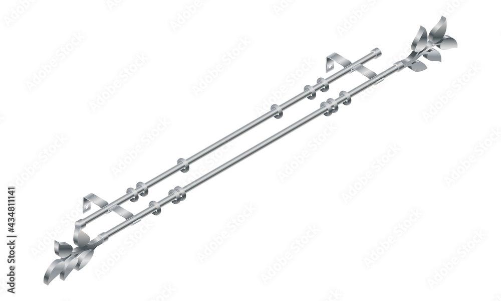 Vector illustration cornice for curtains isolated on white background. Realistic metal curtain rod and accessories icon in flat cartoon style. New curtain pole with rings for interior design. Vector illustration cornice for curtains isolated on white background. Realistic metal curtain rod and accessories icon in flat cartoon style. New curtain pole with rings for interior design.