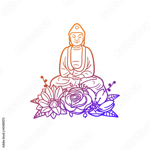 Buddha Rose Flower with Vintage Religion Design. Meditation Floral frame ornament vector style. Decoration Design Wreath illustration.
