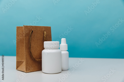 Online shopping with home delivery. Bags with medical conteiners photo