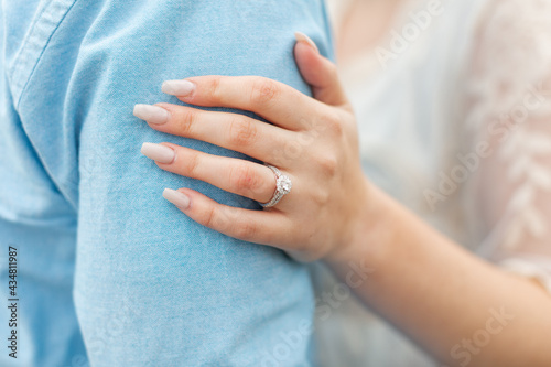 Close-up wedding ring. Engagement ring. Engagement shoot. Love. Wedding.