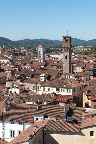 Rooftops of Lucca town from Torre Ginigi tower. Tuscany central Italy © Michalis Palis