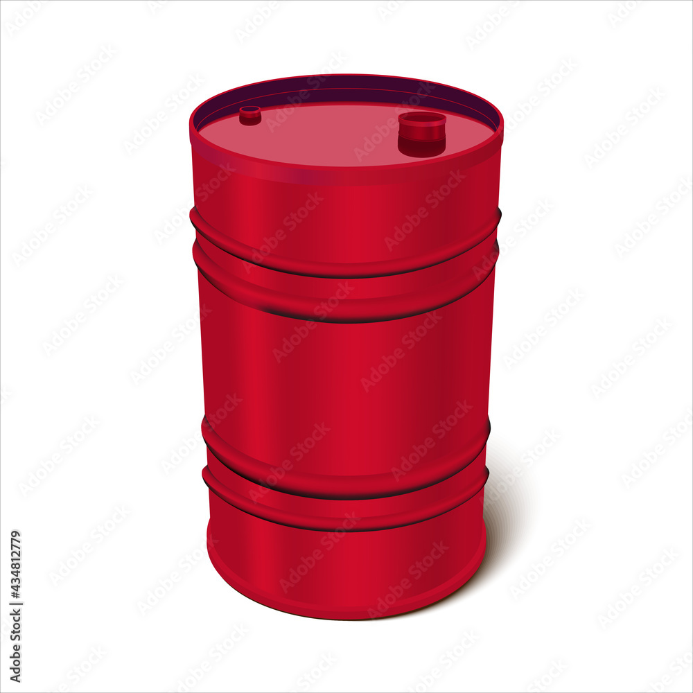 Red barrel isolated on white background. Concept of the financial crisis on the oil market. 200L Industrial Oil Barrel. Single barrel with shadow. 3D rendering. Red barrel isolated on white background. Concept of the financial crisis on the oil market. 200L Industrial Oil Barrel. Single barrel with shadow. 3D rendering.