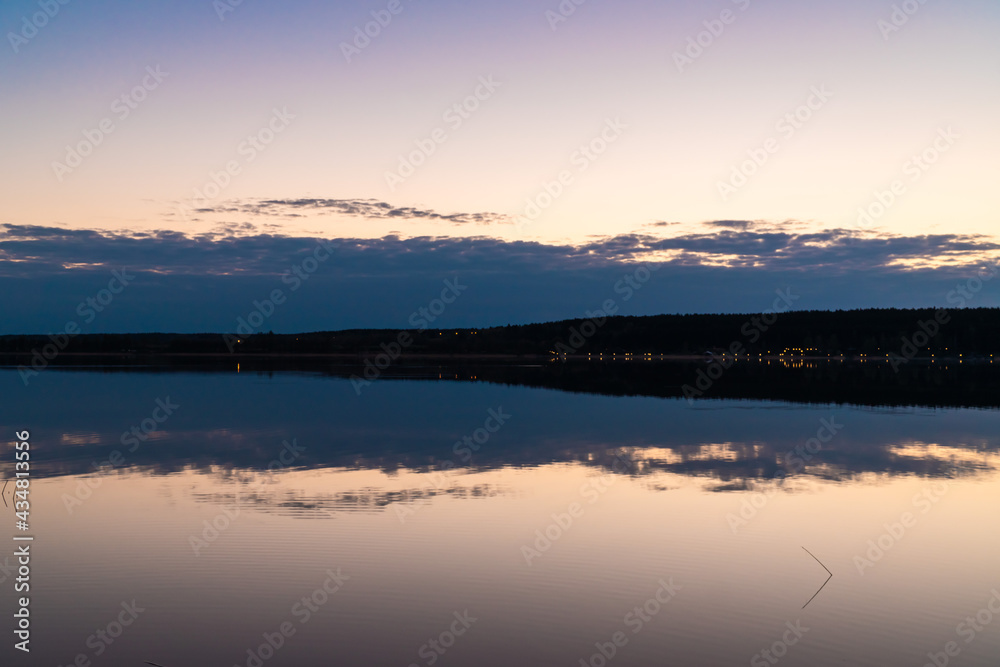 Fototapeta premium Russia. May 15, 2021. May night on the Sukhodolsky lake.