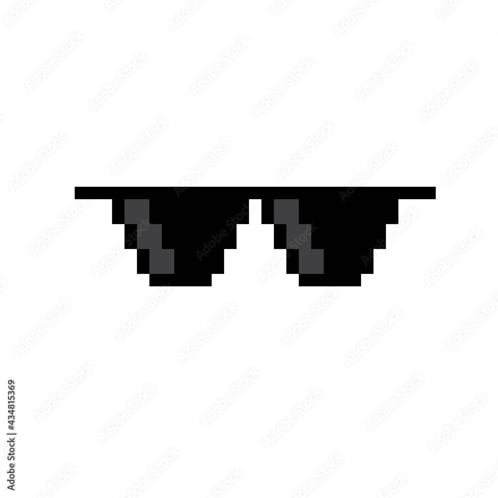 Black glasses pixel art. Pixel black and white glasses. Vector illustration. Icon black glasses' pixel art. Black glasses pixel art. Pixel black and white glasses. Vector illustration. Icon black glasses' pixel art.