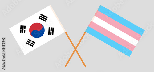 Crossed flags of South Korea and transgender pride. Official colors. Correct proportion