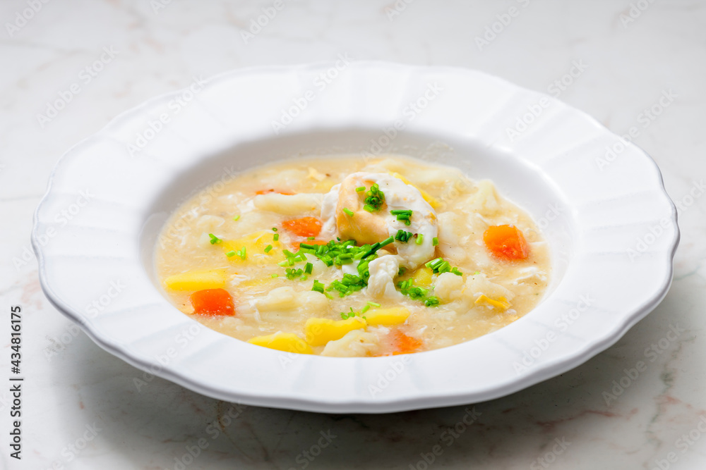 cauliflower soup with carrot, potatoes and poache egg cauliflower soup with carrot, potatoes and poache egg