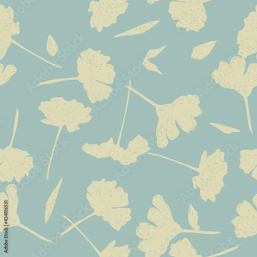 Seamless vector floral wallpaper. Decorative vintage pattern in classic style with flowers. Two tone ornament with floral silhouette on blue background