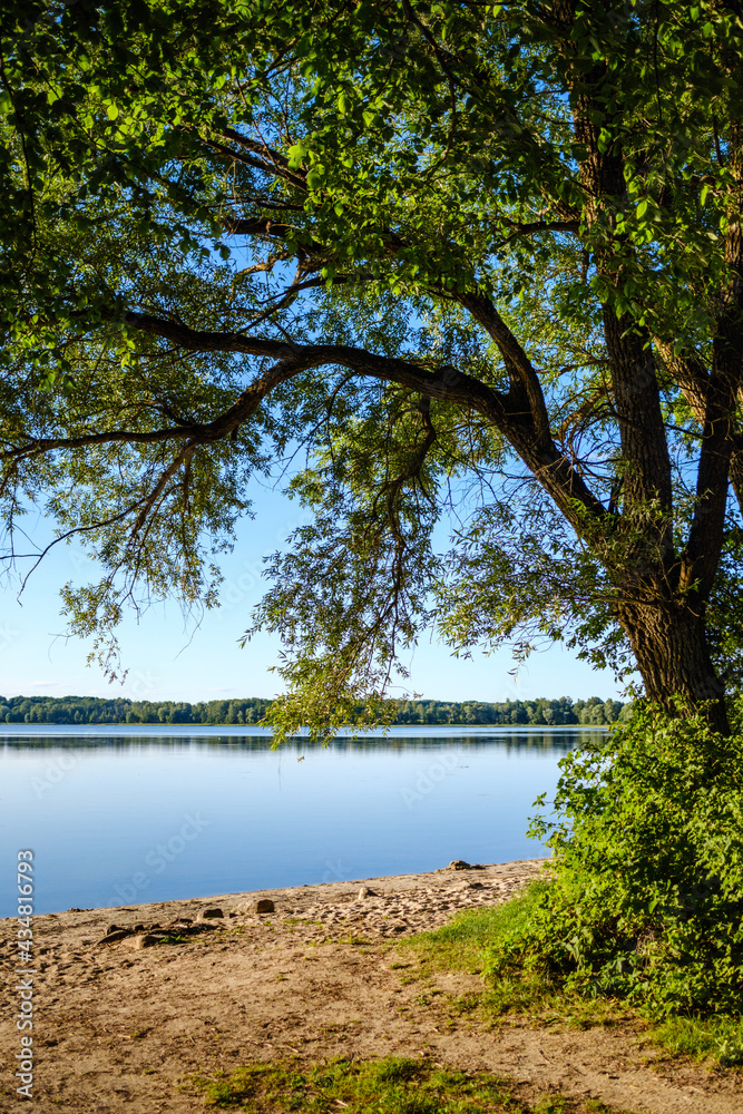 wide river landscape scene with large body of water wide river landscape scene with large body of water