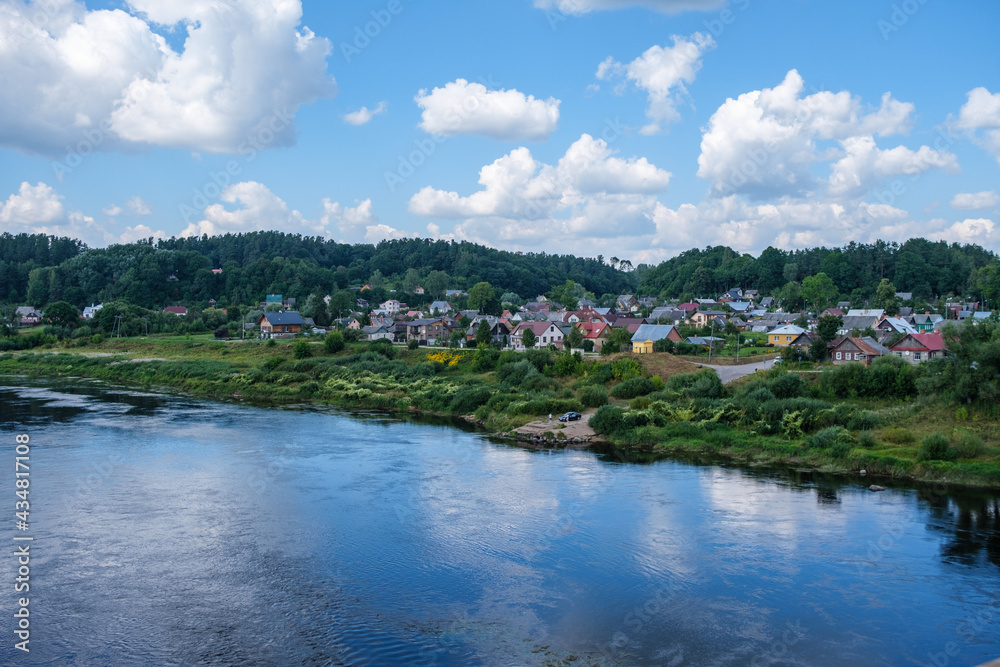 wide river landscape scene with large body of water