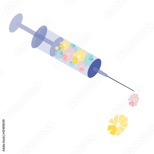 a syringe with an injection. vaccination. vaccination. the injection. flowers. vector image isolated on a white background