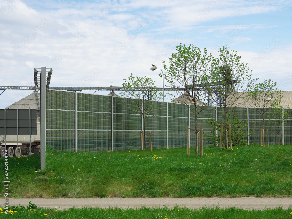 Soundproof low noise insulation panels on the road. Soundproof low noise insulation panels on the road.