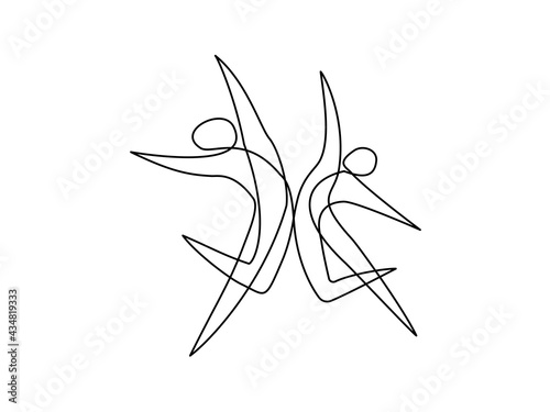 Ballet dancers in motion. One line drawing.