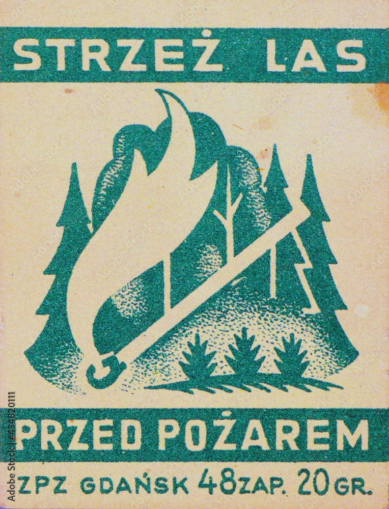 Polish label of match box from the 1960s. Inscription on the label