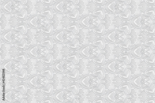 3D volumetric convex embossed geometric white background. Ethnic pattern with national oriental flavor. Ornament for wallpaper, website, textile, presentation.