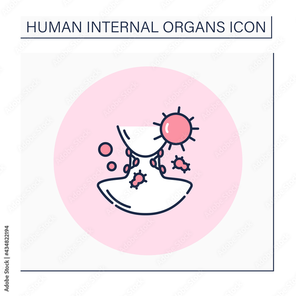Lymph nodes color icon. General swelling in neck. Cancer. Human internal organs concept.Isolated vector illustration Lymph nodes color icon. General swelling in neck. Cancer. Human internal organs concept.Isolated vector illustration