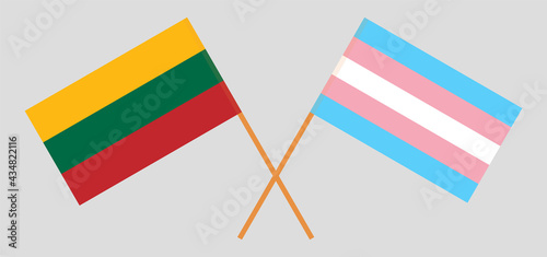 Crossed flags of Lithuania and transgender pride. Official colors. Correct proportion