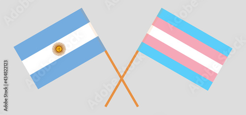 Crossed flags of Argentina and transgender pride. Official colors. Correct proportion