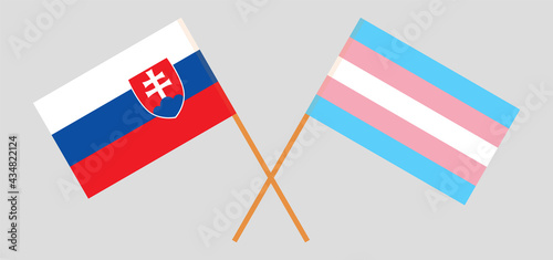 Crossed flags of Slovakia and transgender pride. Official colors. Correct proportion