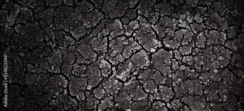 Dried Cracked Wide Texture Background. Dry Earth .Soil Ground Grunge Abstract Texture. Close up Of Crack Soil Top View Web Banner. Cracked Earth Soil Black Arid Background