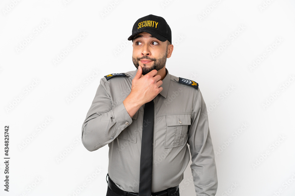 Young arab man isolated on white background having doubts and thinking Young arab man isolated on white background having doubts and thinking