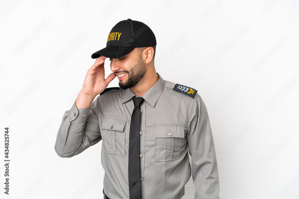 Young arab man isolated on white background laughing