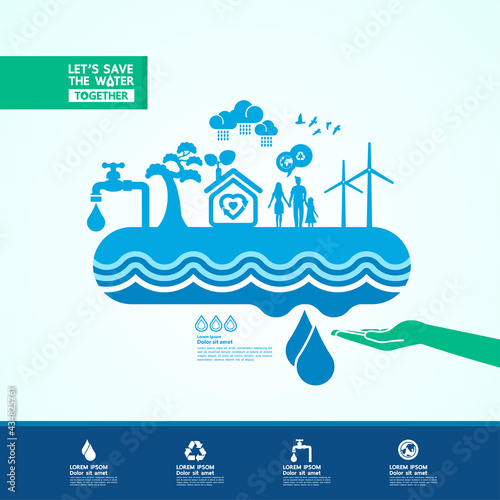 Save the water for green ecology world vector illustration.