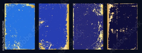 Collection of abstract blue with gold scratched backgrounds