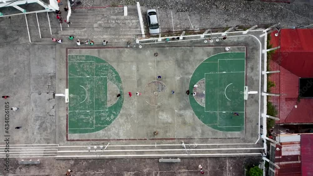 Aerial view of sport court while playing Volleyball on Flores Island Guatemala