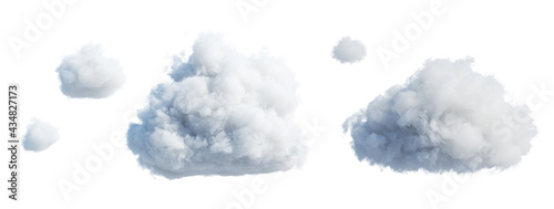 3d render, set of abstract fluffy clouds isolated on white background, cumulus clip art collection