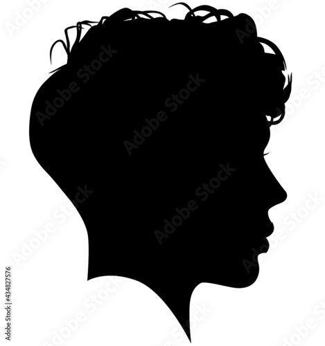 Pixie Cut, punk hairstyle for a woman. Iroquois haircut on a woman profile picture vector illustration realistic silhouette