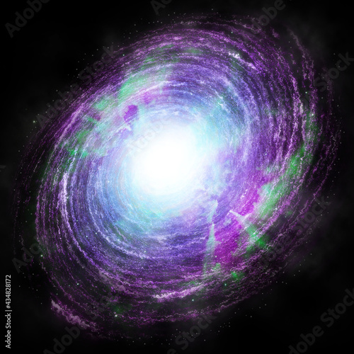 Colorful purple and green galaxy space background with nebula and stars. Environment 360 HDRI map. Equirectangular projection, spherical panorama. 3d illustration. Colorful outer space