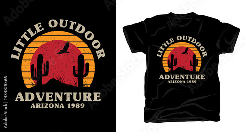 Little outdoor adventure typography with cactus and sunset t-shirt design
