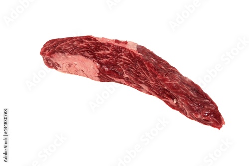 Raw Tenderloin Beef Steak or Skirt Steak Isolated On White Background, Overhead View. Set Of Beef Steaks for Grilling or Frying. Uncooked Machete Steak or Bavet Steak On White Background.