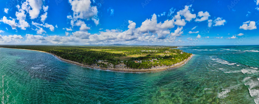 Panoramic view of a beach in the Dominican Republic, from the air