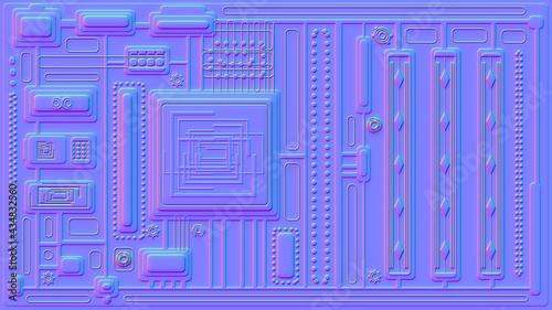 Motherboard microchip normal map illustration. New Best 3d style texture cyber engineering project background design.