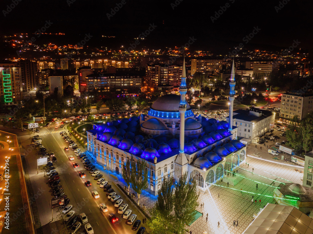 Aerial view of Central Juma Mosque in Makhachkala at night