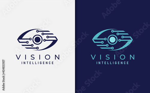 Abstract Digital Blue Eye Vision Logo Design. Usable for Business and Technology Brand. Vector Logo Illustration.
