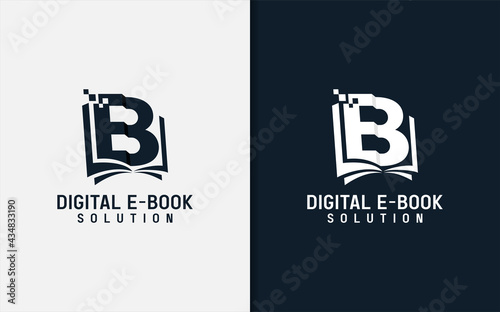 Abstract Initial Letter E and B with Book Concept as Digital E-book Logo Design.