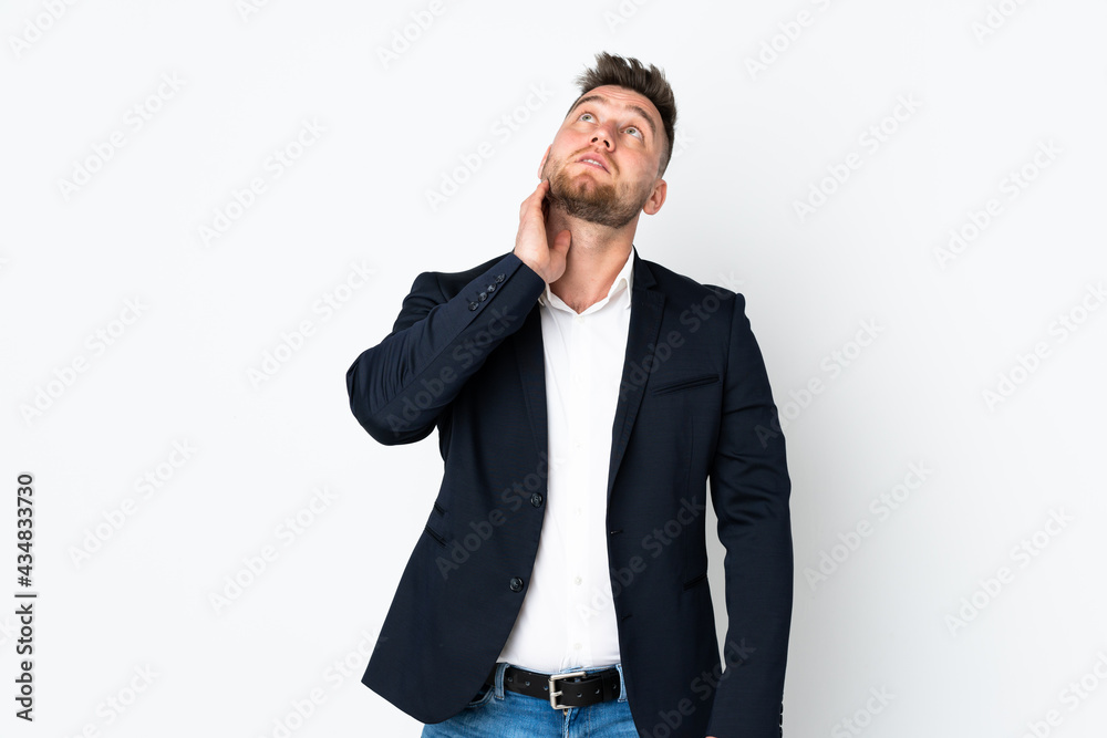Young Russian business man isolated on white background thinking an idea Young Russian business man isolated on white background thinking an idea
