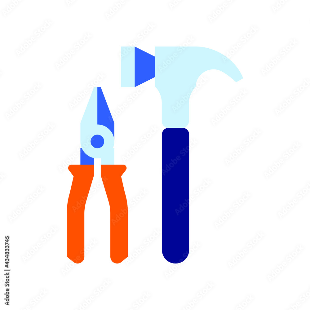 Hammer and pliers flat vector icon Hammer and pliers flat vector icon