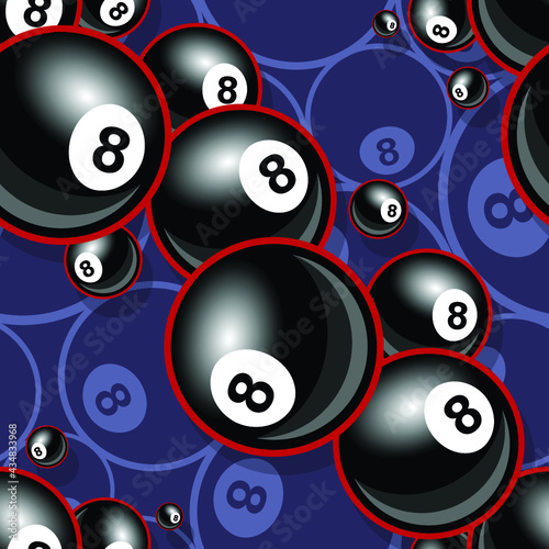 8 ball billiard pool snooker ball icon vector seamless pattern design. Ideal for wallpaper, wrapper, packaging, fabric, textile, paper design and any kind of decoration