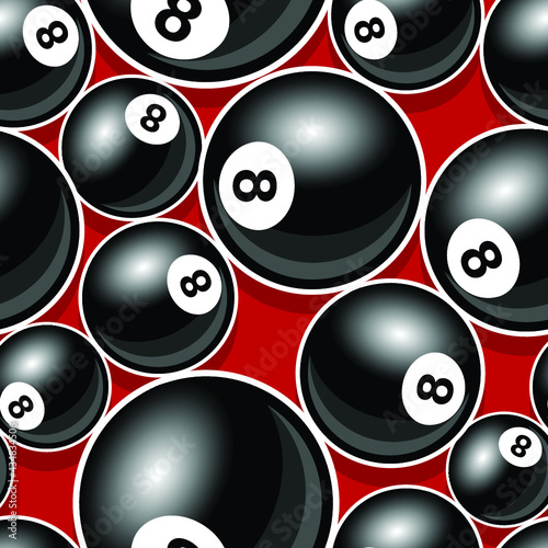 Vector seamless pattern with billiard pool snooker 8 ball symbol. Ideal for wallpaper, wrapper, packaging, fabric, textile, paper design and any kind of decoration