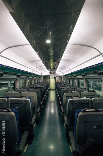 Inside of Korean train. Empty seats
